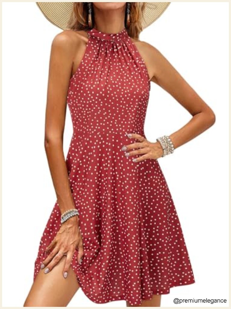 Women's Halter Neck Floral Summer Casual Sundress A-Line Beach Vacation Dress